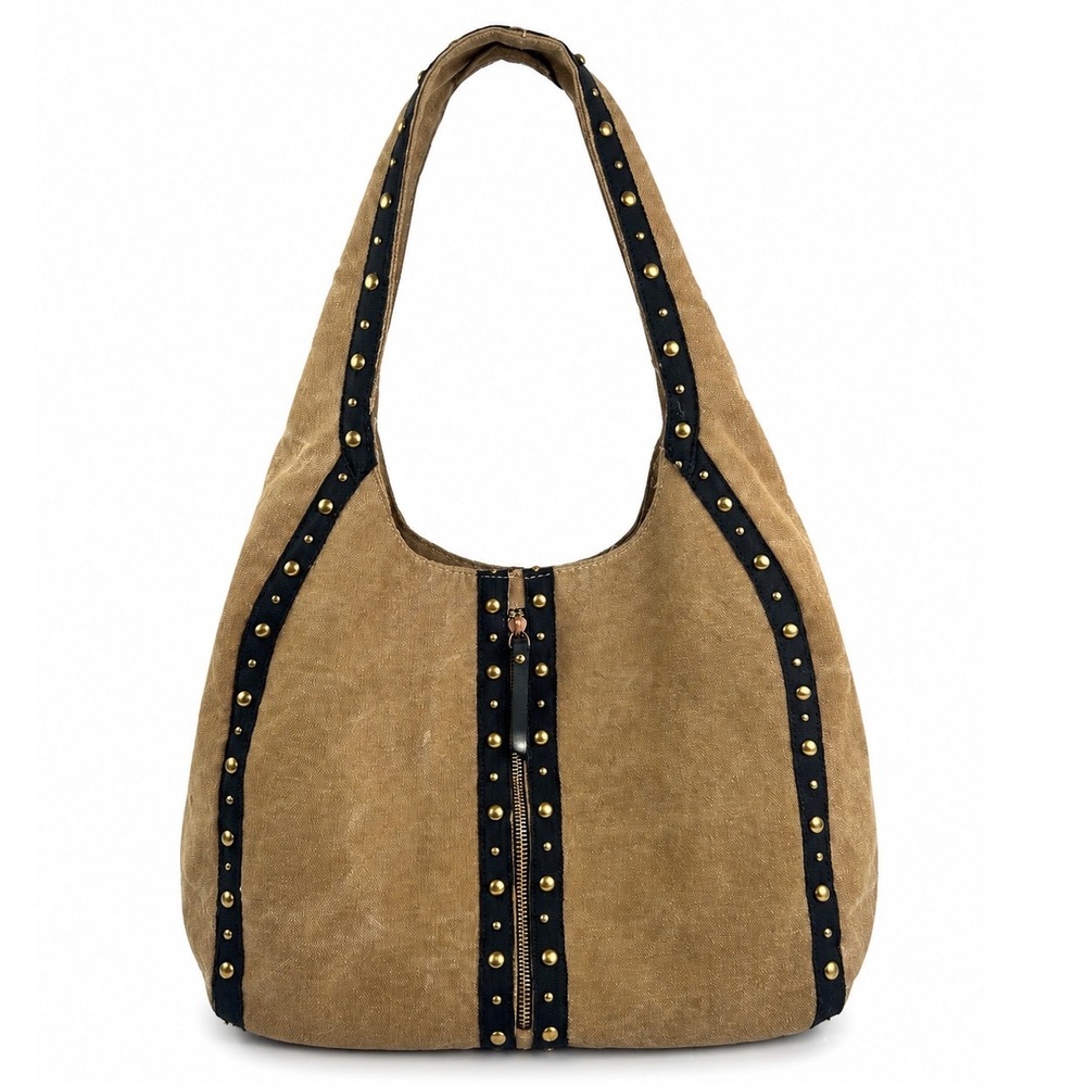 Mona B Vintage Y2K "Wild Streak" Boho Studded Canvas Hobo Shoulder Tote Purse